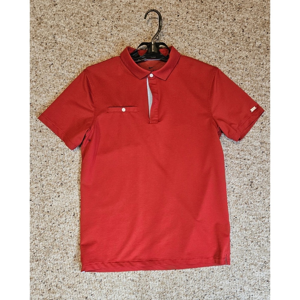 Nike Golf Dri-FIT Red Short Sleeve Polo Shirt Standard Fit Mens Small Pocket‎